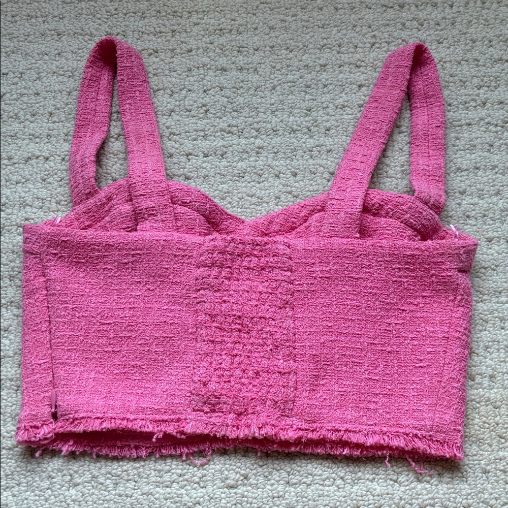 Zara Women’s Pink Textured Bustier Crop Top Size Small - Picture 4 of 11